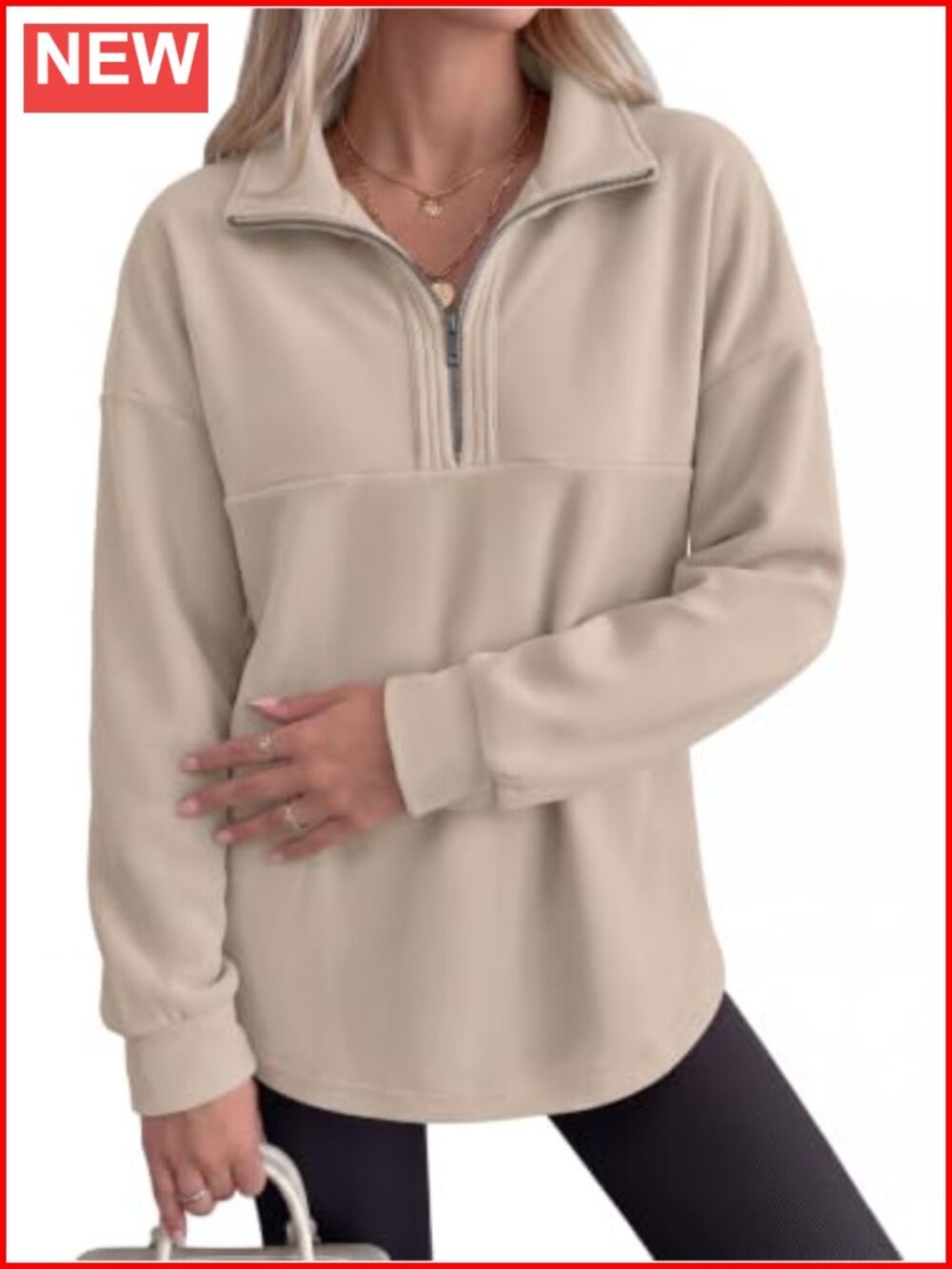 Quarter Zip Pullover Sweatshirt Women Loose Fit Plush Knit Fall Winter